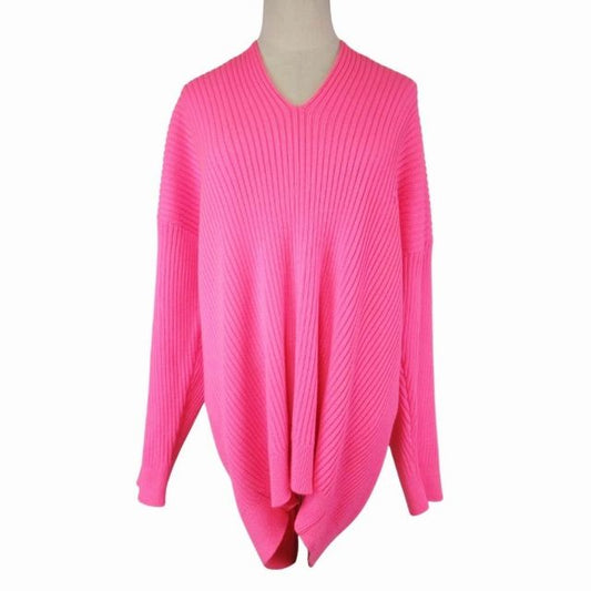 19aw Balenciaga Virgin Wool Rib Knit Deformed Design Oversize D Sweater XS Pink
