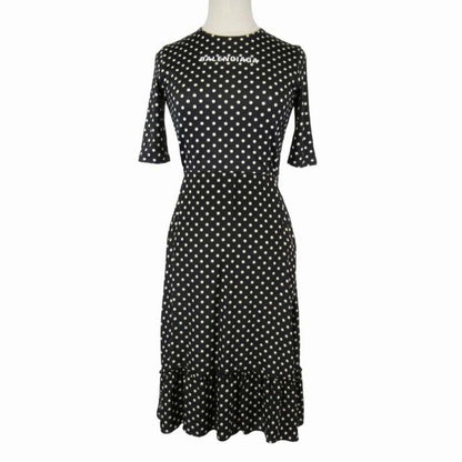 19aw Balenciaga Dot Fishtail Dress Logo Print Stretch Material Dress 38 Black