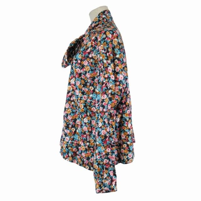 2018 Balenciaga Flower Print Bowtie Shirt Floral Pattern Oversize Blouse