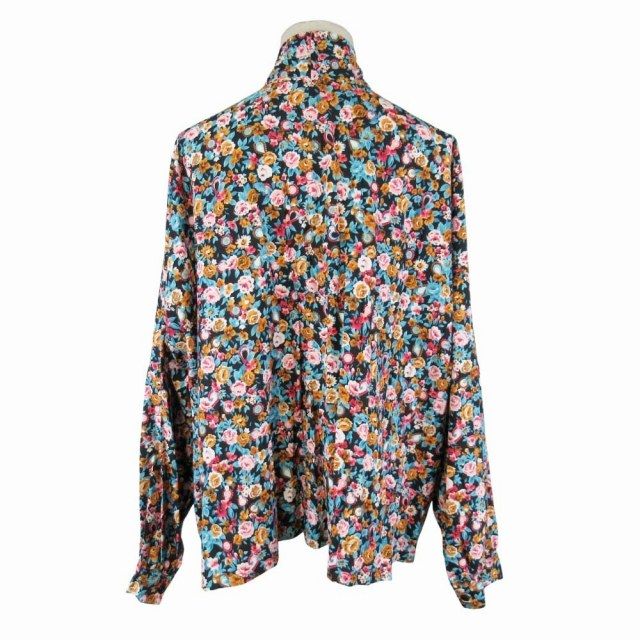 2018 Balenciaga Flower Print Bowtie Shirt Floral Pattern Oversize Blouse