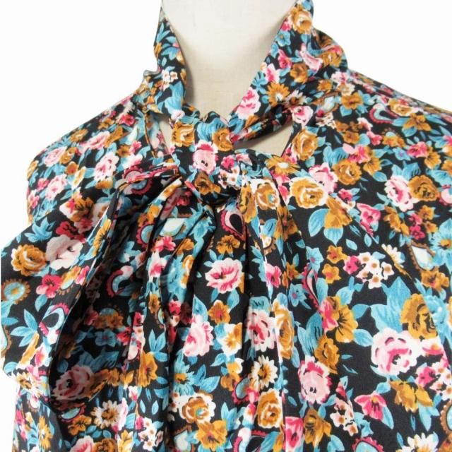 2018 Balenciaga Flower Print Bowtie Shirt Floral Pattern Oversize Blouse