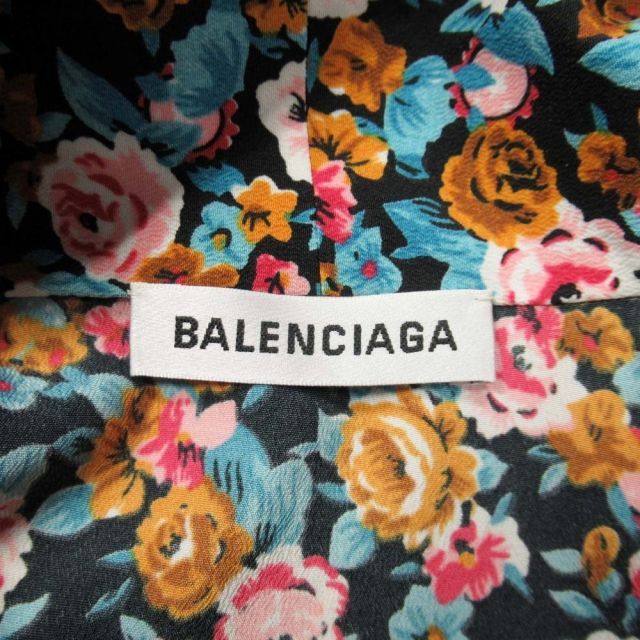 2018 Balenciaga Flower Print Bowtie Shirt Floral Pattern Oversize Blouse
