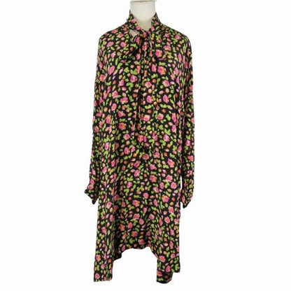 19aw Balenciaga Flower Print Silk Chiffon Bowtie Shirt Dress Blouse Dress