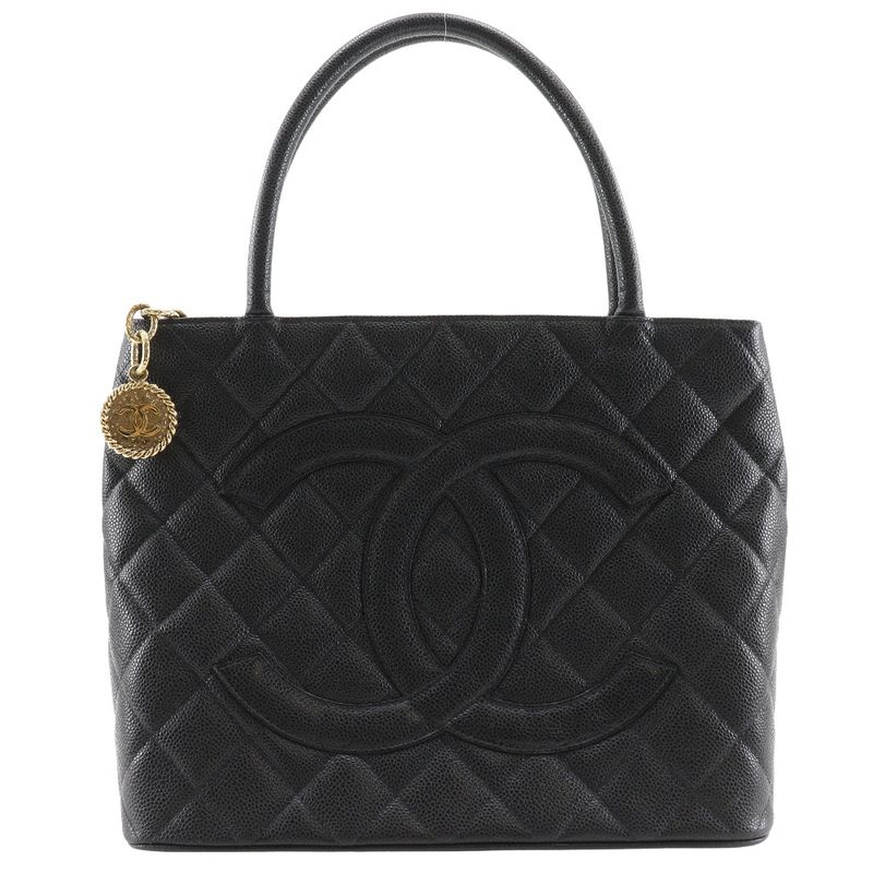 Chanel Reprint Tote Coco Mark Matelasse A01804 Caviar Skin Black Women's Tote