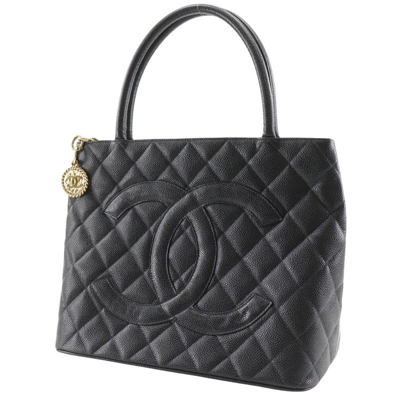 Chanel Reprint Tote Coco Mark Matelasse A01804 Caviar Skin Black Women's Tote