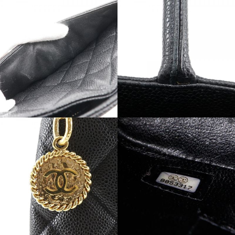 Chanel Reprint Tote Coco Mark Matelasse A01804 Caviar Skin Black Women's Tote