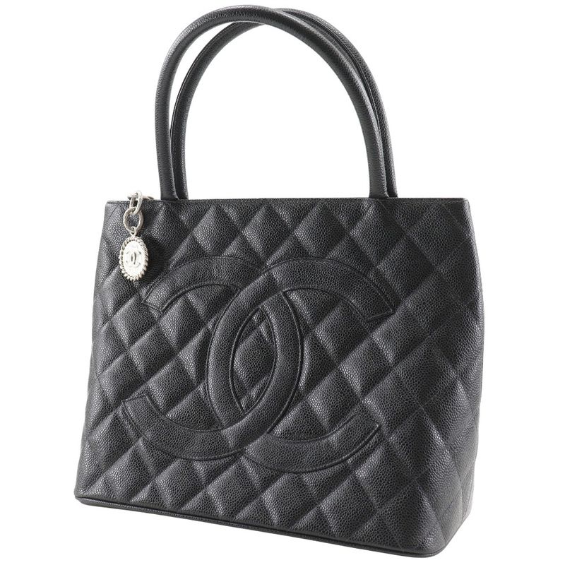 Chanel Reprint Tote Coco Mark Matelasse A01804 Caviar Skin Black Women's Tote