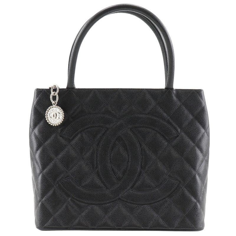 Chanel Reprint Tote Coco Mark Matelasse A01804 Caviar Skin Black Women's Tote