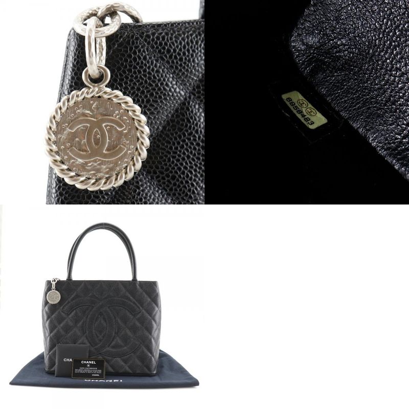 Chanel Reprint Tote Coco Mark Matelasse A01804 Caviar Skin Black Women's Tote