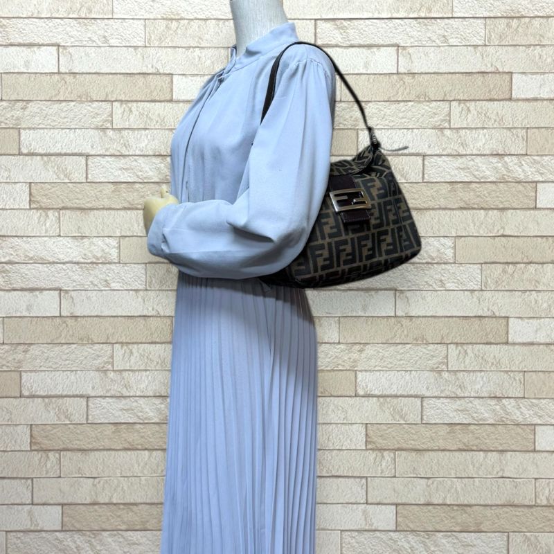 Fendi Zucca Shoulder Bag Nylon Jacquard 26426 Brown Women's Fendi Used Fendi