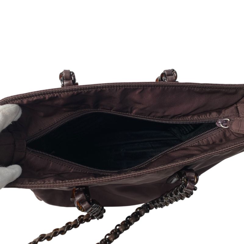 Prada Women's Nylon Chain Tote Bag Triangle Logo Plate Shoulder Bag