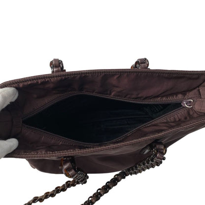 Prada Women's Nylon Chain Tote Bag Triangle Logo Plate Shoulder Bag