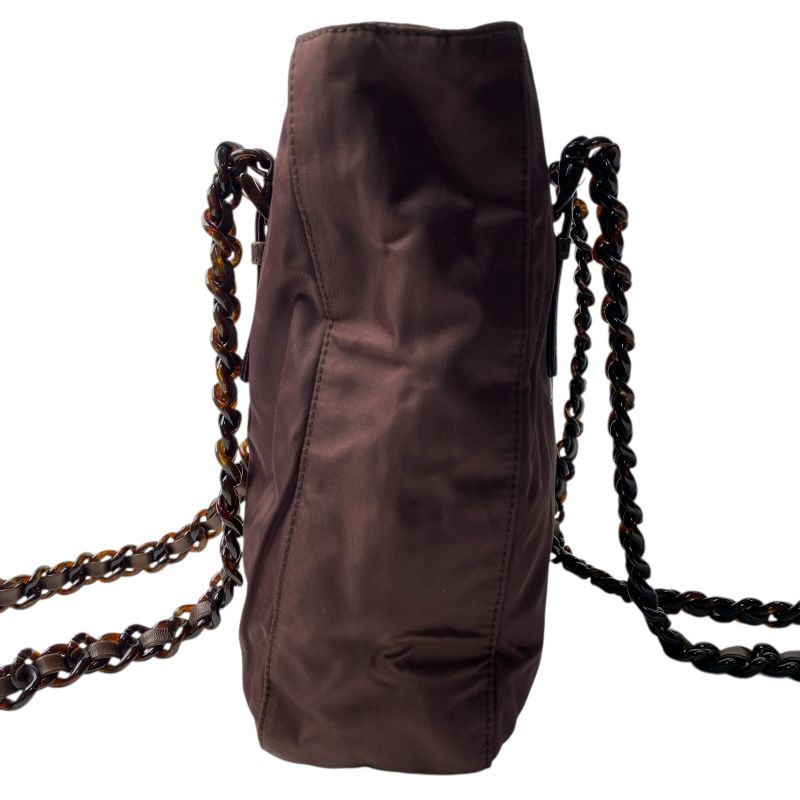 Prada Women's Nylon Chain Tote Bag Triangle Logo Plate Shoulder Bag