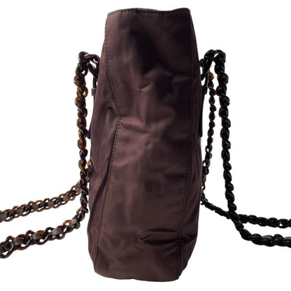 Prada Women's Nylon Chain Tote Bag Triangle Logo Plate Shoulder Bag