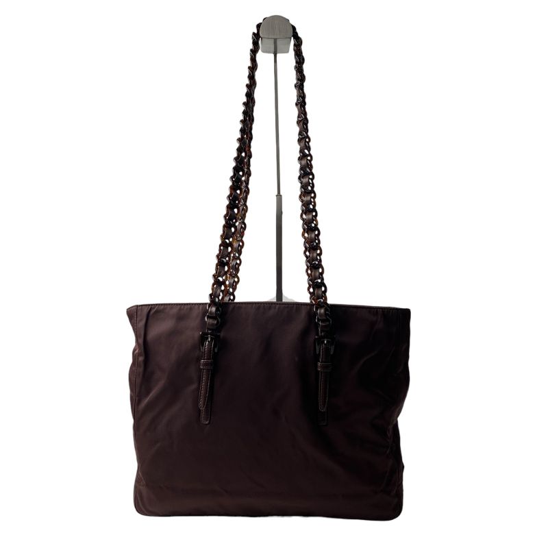 Prada Women's Nylon Chain Tote Bag Triangle Logo Plate Shoulder Bag