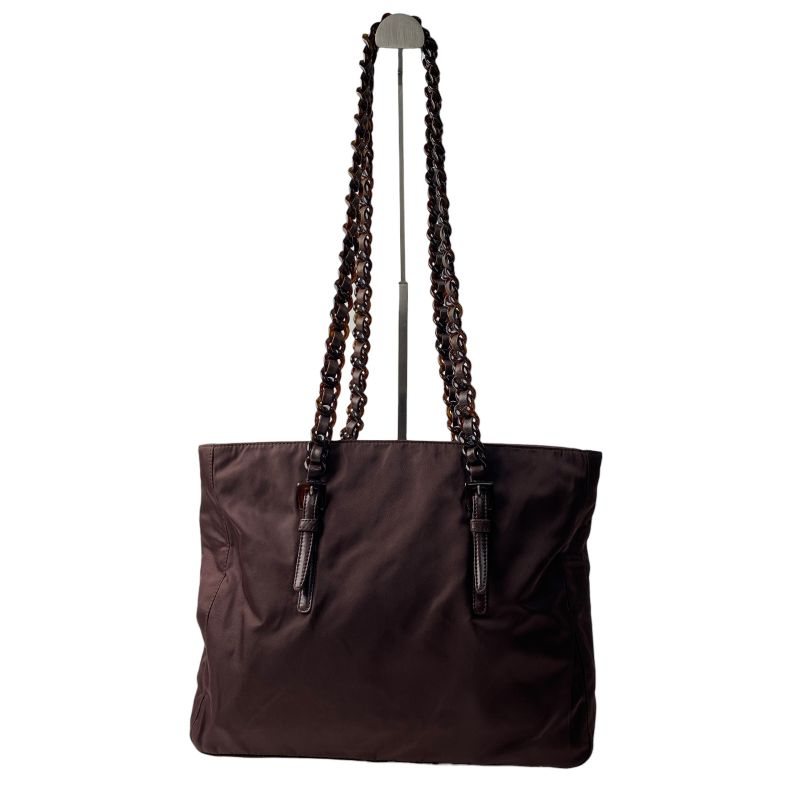 Prada Women's Nylon Chain Tote Bag Triangle Logo Plate Shoulder Bag