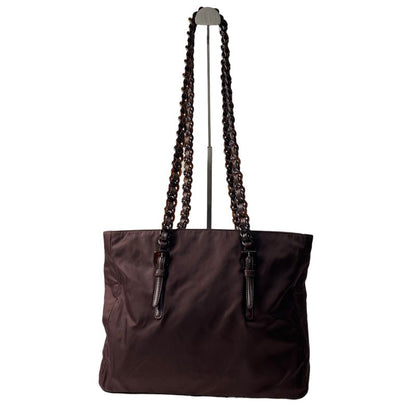 Prada Women's Nylon Chain Tote Bag Triangle Logo Plate Shoulder Bag