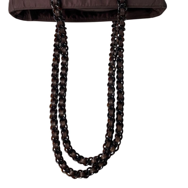 Prada Women's Nylon Chain Tote Bag Triangle Logo Plate Shoulder Bag