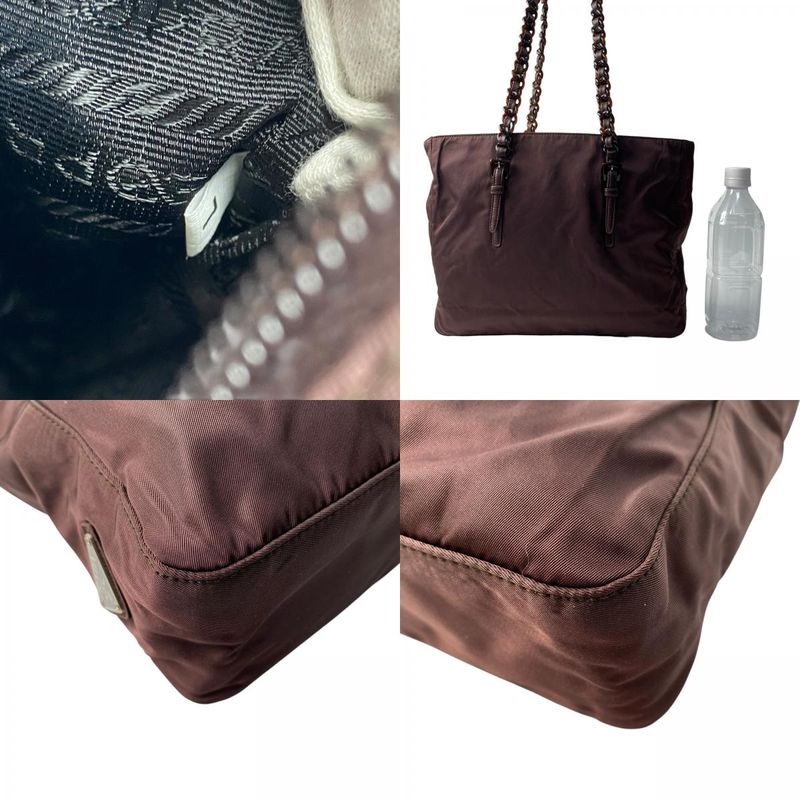Prada Women's Nylon Chain Tote Bag Triangle Logo Plate Shoulder Bag