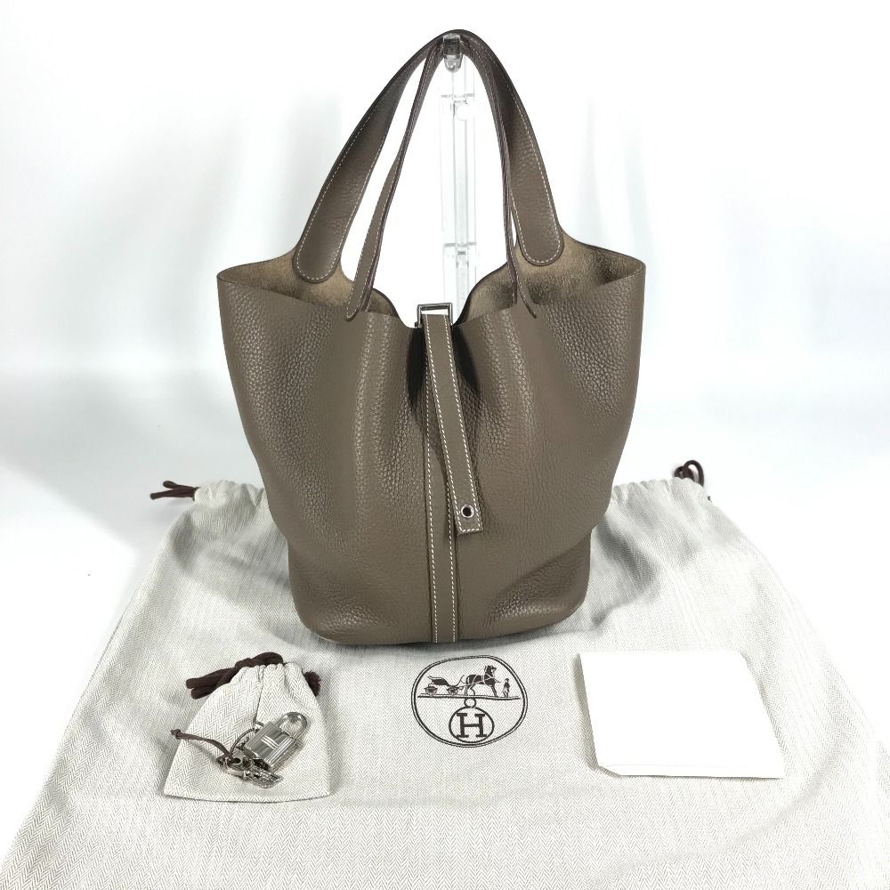 Hermes Handbag Picotan Lock Mm 22 Picotan Lock Mm Taurillon Clemence Etoupe Gray