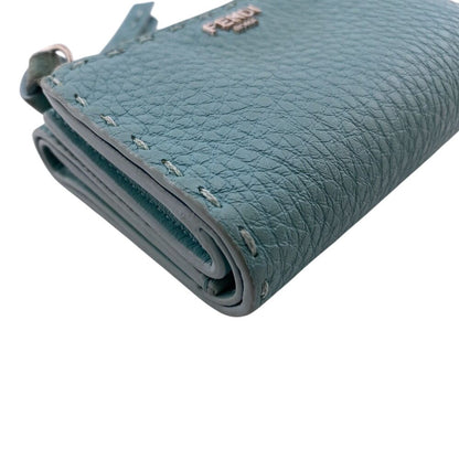 Fendi 8m0499 Micro L-Shaped Zipper Selleria Peekaboo Trifold Wallet Blue