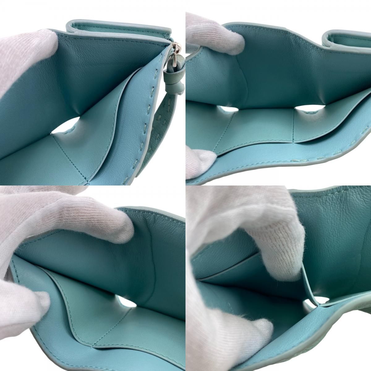 Fendi 8m0499 Micro L-Shaped Zipper Selleria Peekaboo Trifold Wallet Blue
