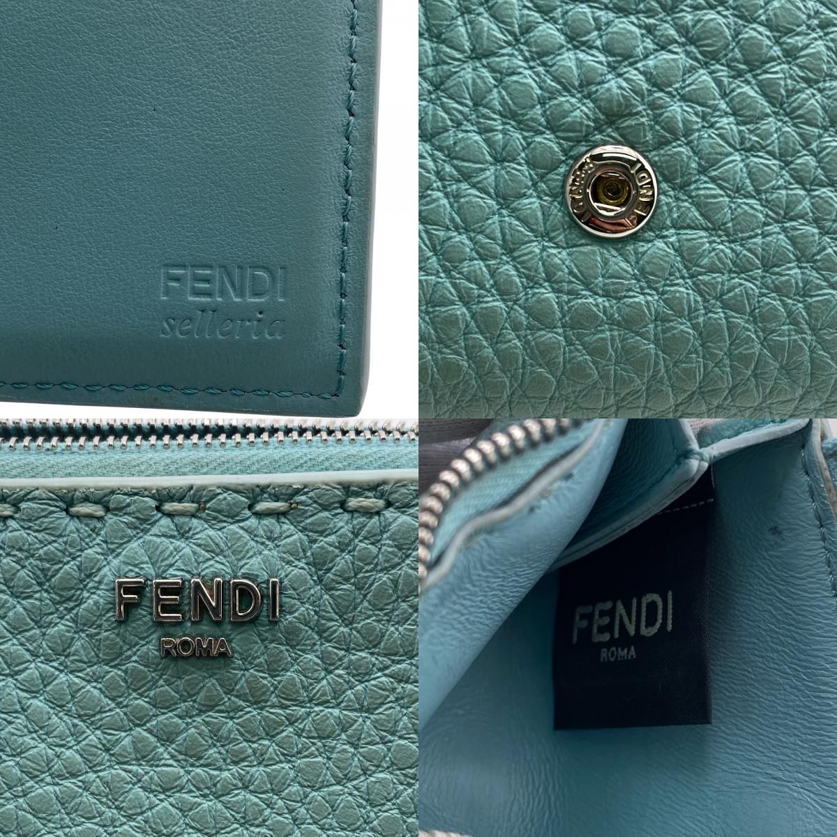 Fendi 8m0499 Micro L-Shaped Zipper Selleria Peekaboo Trifold Wallet Blue