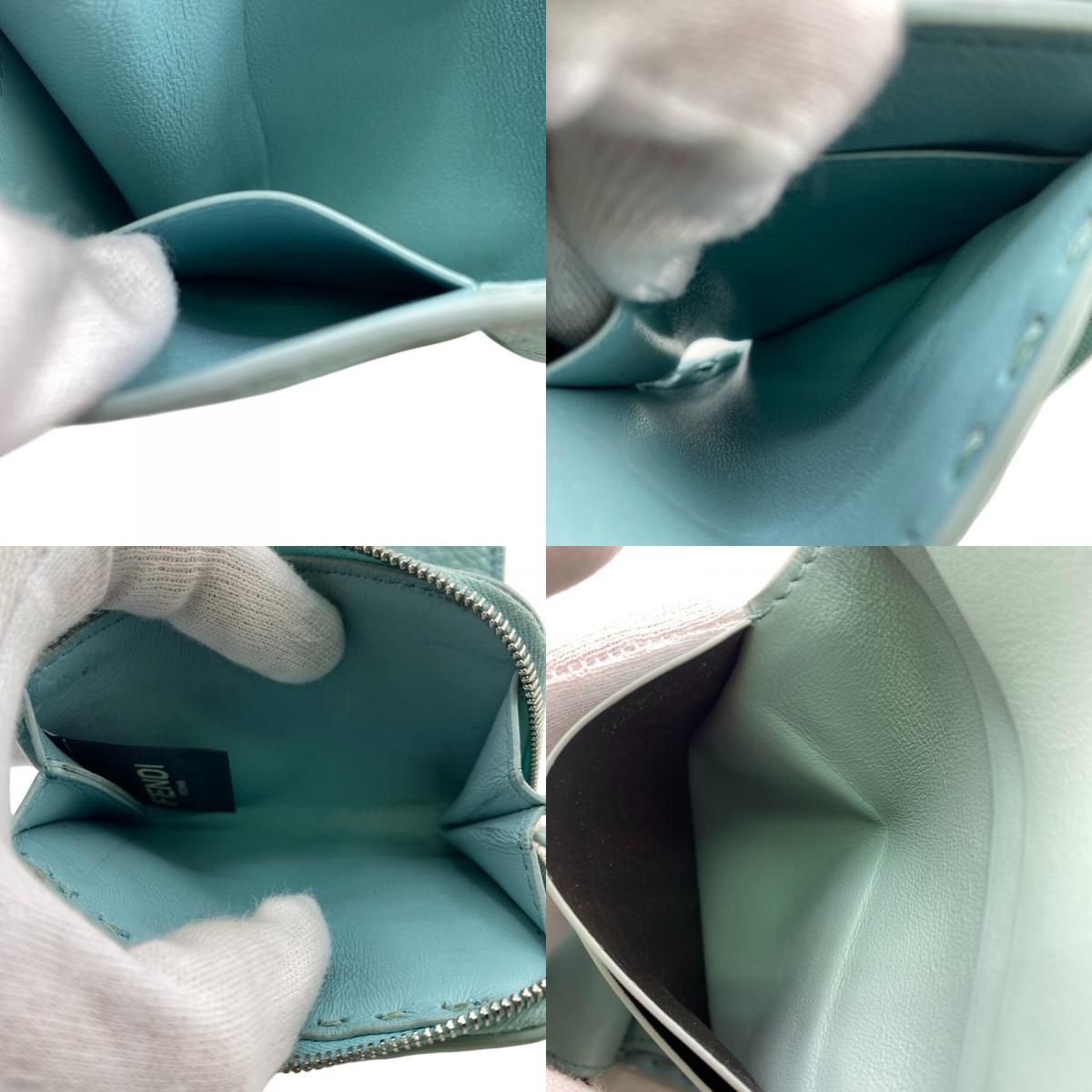 Fendi 8m0499 Micro L-Shaped Zipper Selleria Peekaboo Trifold Wallet Blue