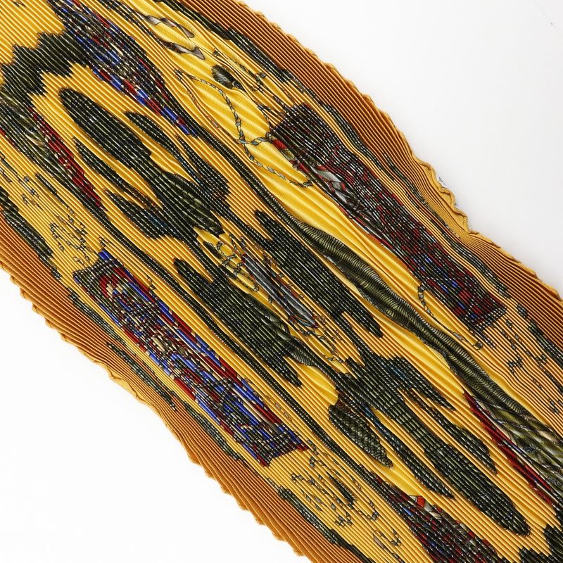 Hermes Pleated Carre Les Tambours Tambour Drum Silk Orange Women's Scarf