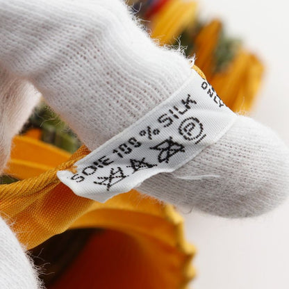 Hermes Pleated Carre Les Tambours Tambour Drum Silk Orange Women's Scarf