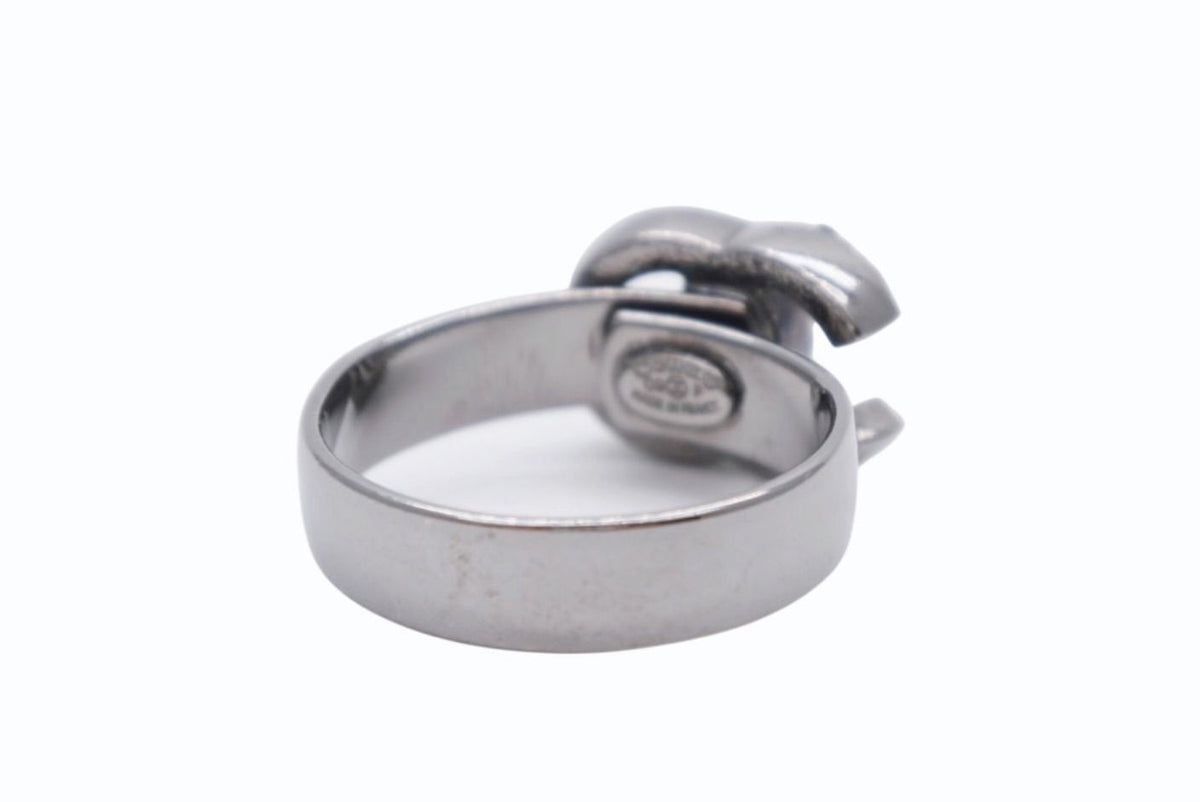 Chanel 09P CC Logo Ring Rhinestone Metal Silver Black — view 5