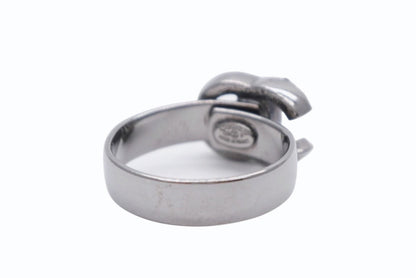 Chanel 09P CC Logo Ring Rhinestone Metal Silver Black — view 5