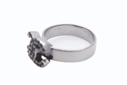 Chanel 09P CC Logo Ring Rhinestone Metal Silver Black — view 6