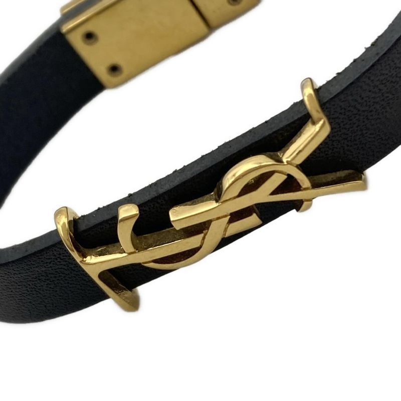 Saint Laurent Paris Bracelet Cass Andra Leather Black X Gold
