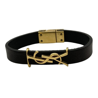 Saint Laurent Paris Bracelet Cass Andra Leather Black X Gold
