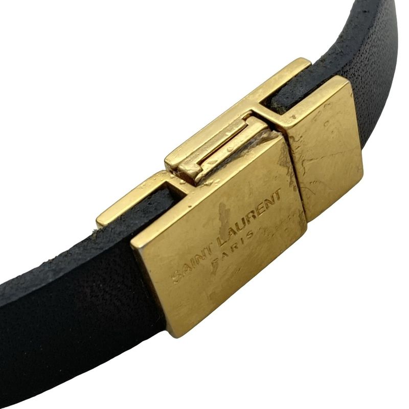 Saint Laurent Paris Bracelet Cass Andra Leather Black X Gold