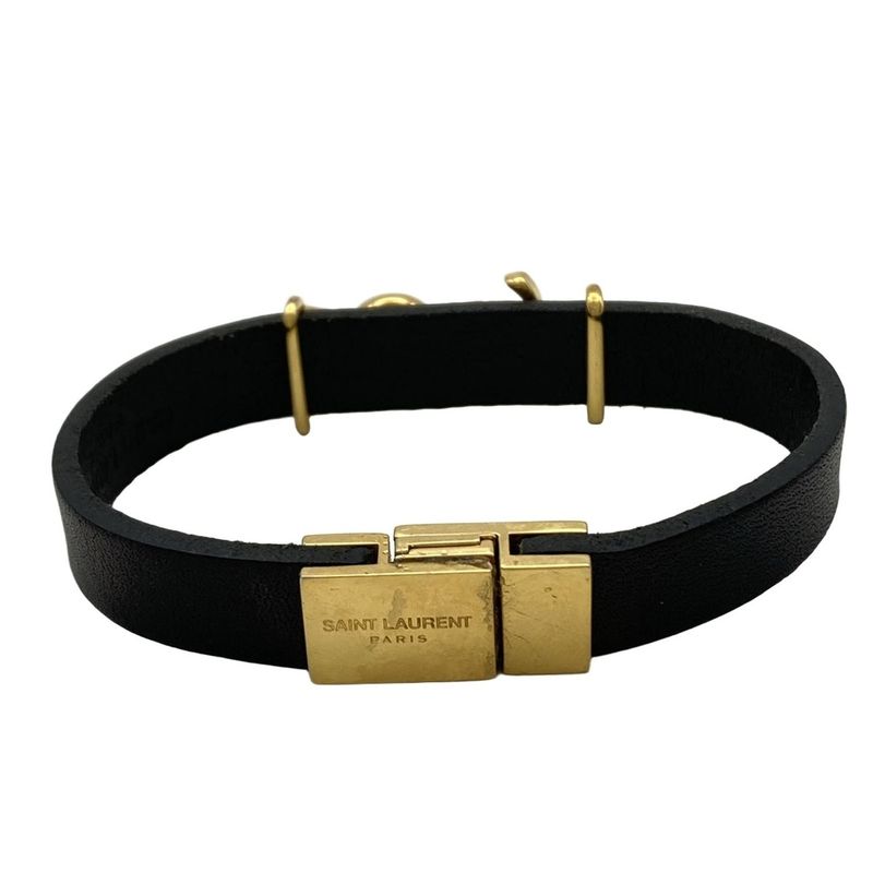 Saint Laurent Paris Bracelet Cass Andra Leather Black X Gold