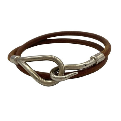 Hermes Bracelet Jumbo Leather Brown X Silver 2 Rows Silver Hardware