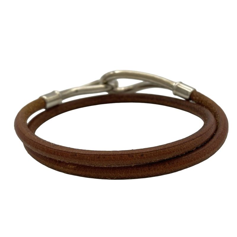 Hermes Bracelet Jumbo Leather Brown X Silver 2 Rows Silver Hardware