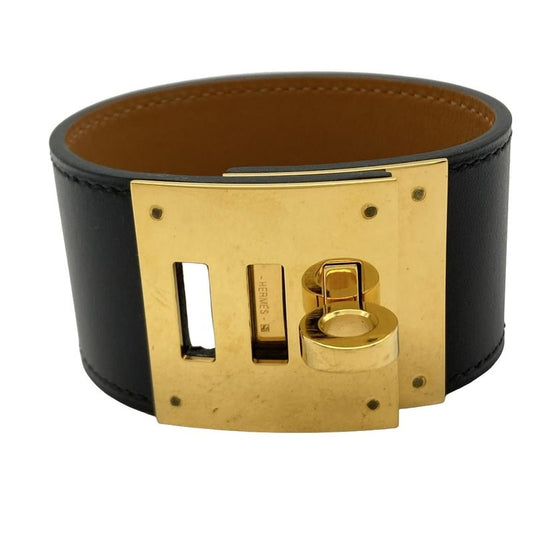Hermes Bracelet Kelly Dog Leather Black Gold Hardware