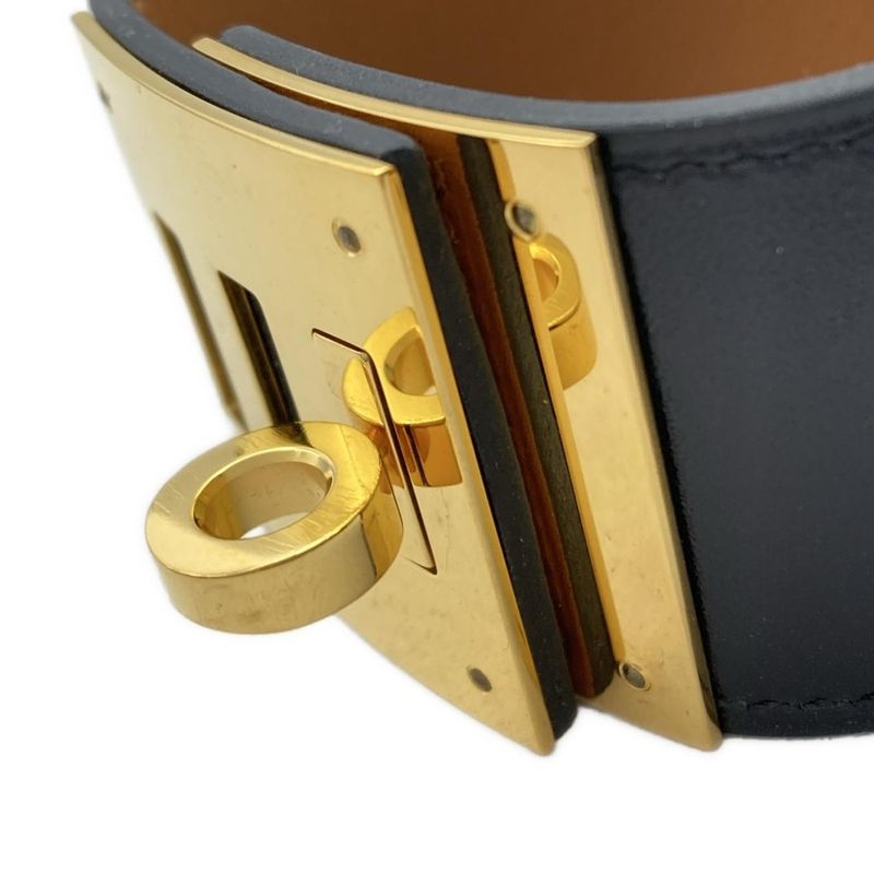 Hermes Bracelet Kelly Dog Leather Black Gold Hardware