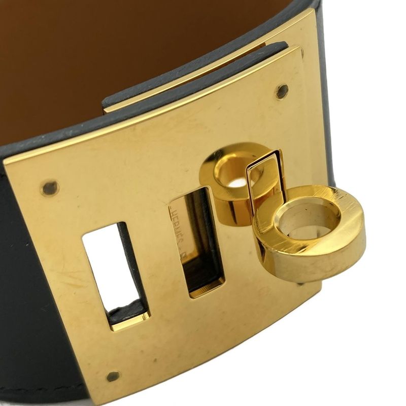 Hermes Bracelet Kelly Dog Leather Black Gold Hardware