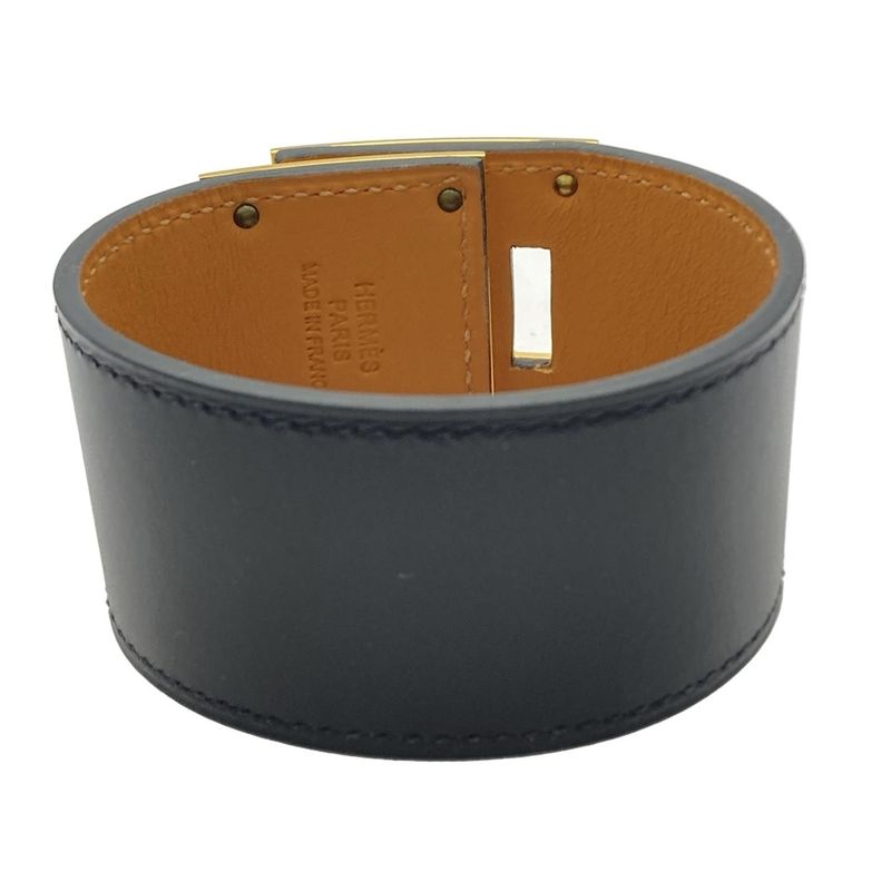 Hermes Bracelet Kelly Dog Leather Black Gold Hardware