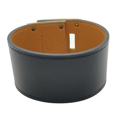 Hermes Bracelet Kelly Dog Leather Black Gold Hardware