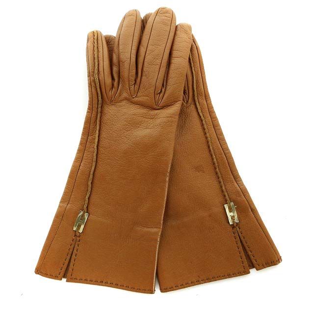 Hermes Gloves Lambskin Hhardware S Brown Yi11 • OH
