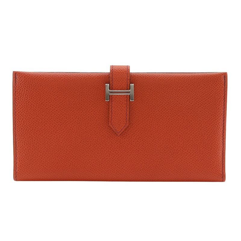 Hermes Bearn Vaux Epson Orange G Women's Long Wallet