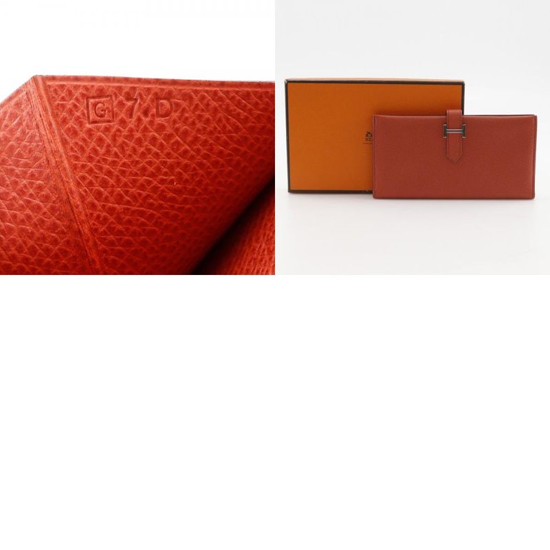 Hermes Bearn Vaux Epson Orange G Women's Long Wallet