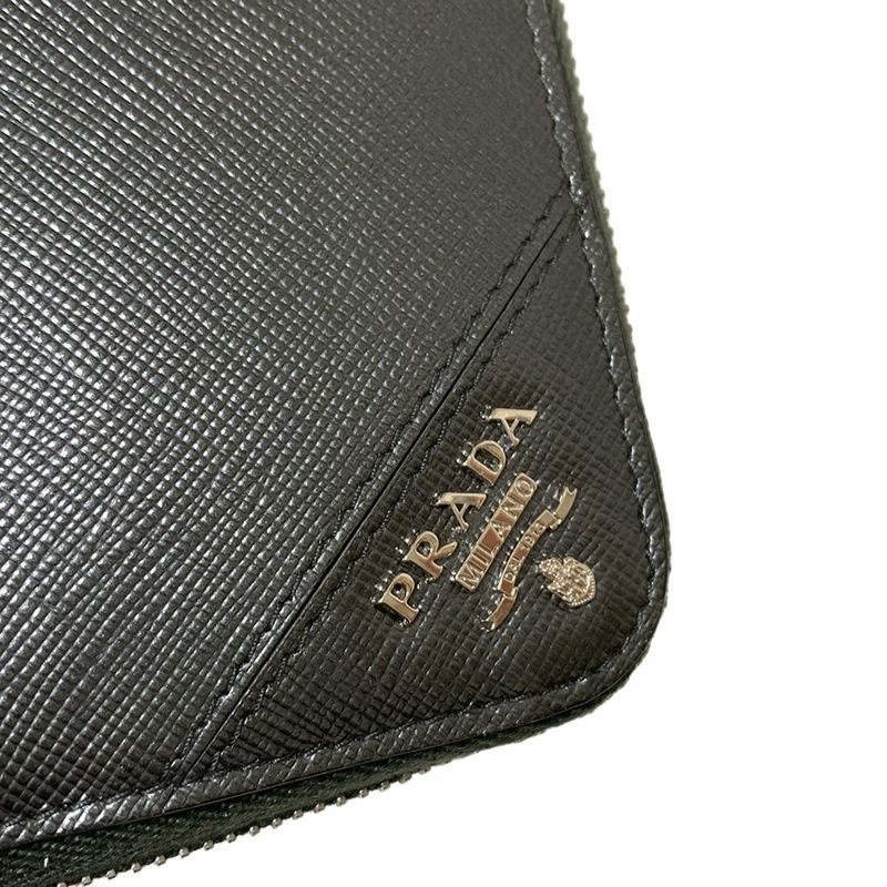 Prada Long Wallet - 2ml317 Dark Gray Round Zipper Leather