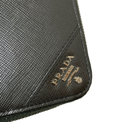 Prada Long Wallet - 2ml317 Dark Gray Round Zipper Leather