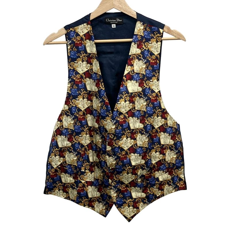 Christian Dior Monsieur Vest Size M Men's - Navy X Yellow X Multi Silk